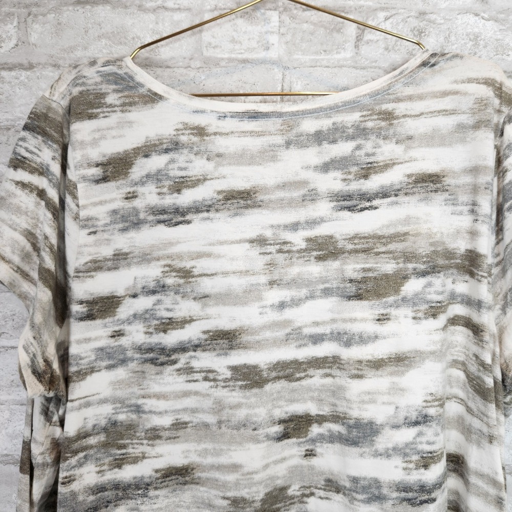 Pure Jill Print Elliptical Tee Grey Tan White Pima Cotton Tunic XL - Picture 4 of 7